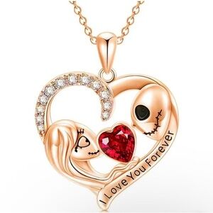 Disney Jack Skellington & Sally Heart Necklace Rose Gold Nightmare Before Xmas